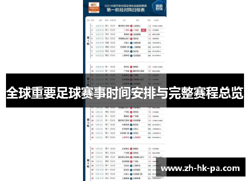 全球重要足球赛事时间安排与完整赛程总览
