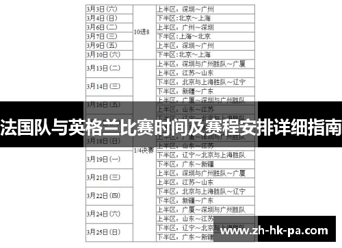 法国队与英格兰比赛时间及赛程安排详细指南 法国队与英格兰比赛时间及赛程安排详细指南