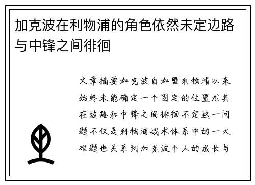 加克波在利物浦的角色依然未定边路与中锋之间徘徊